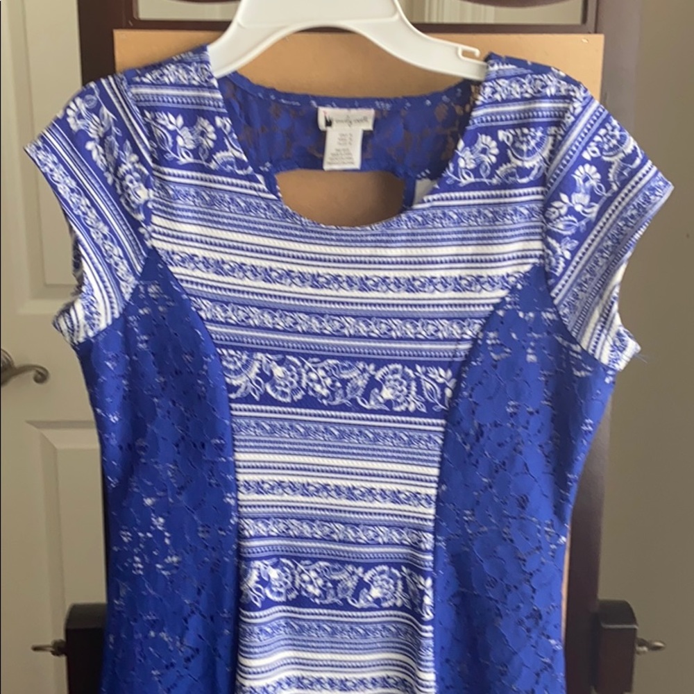 Girls 16 Emily West Girls blue with lace fit n flair dress